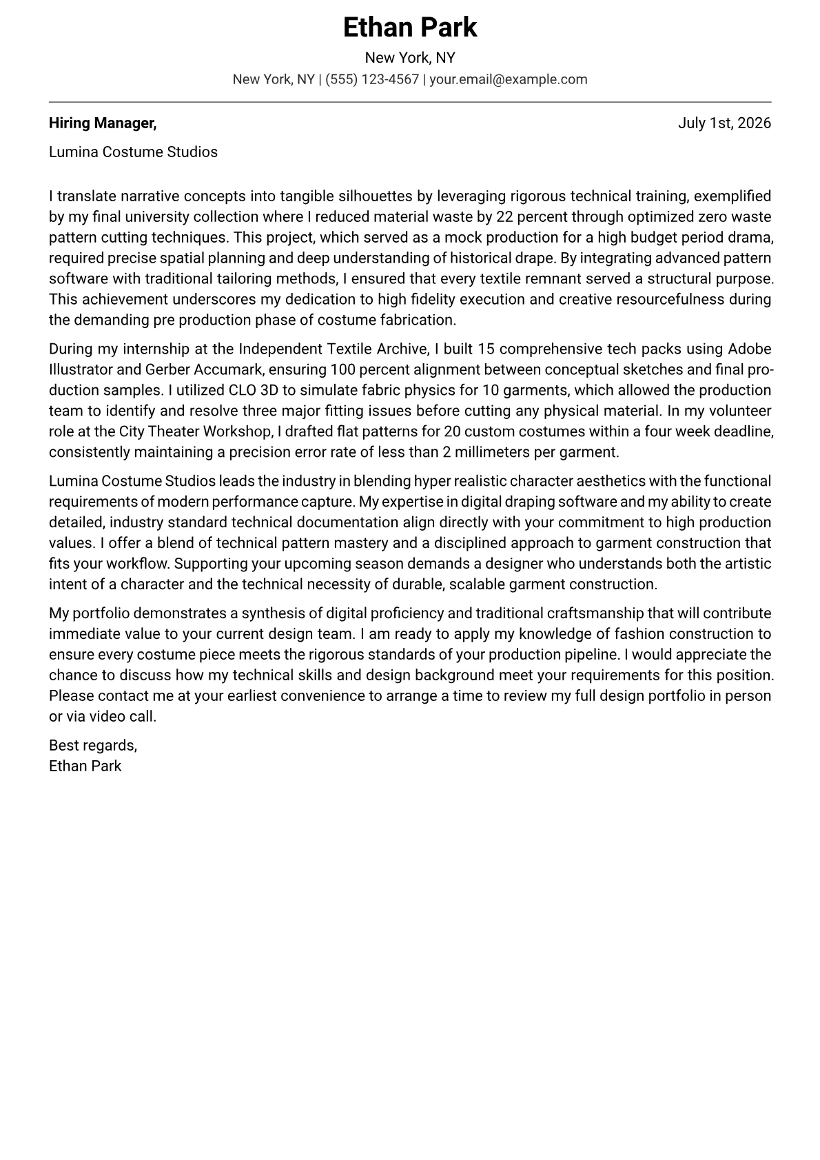 Fashion Designer cover letter in the Modern design
