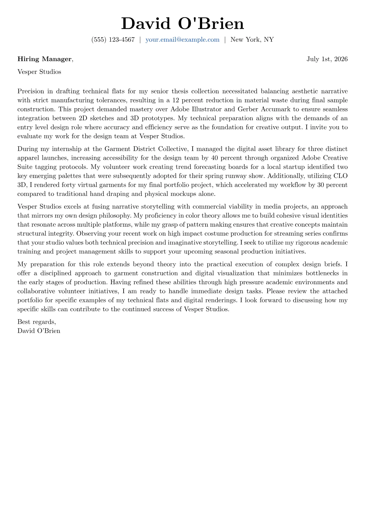 Fashion cover letter in the Basic design