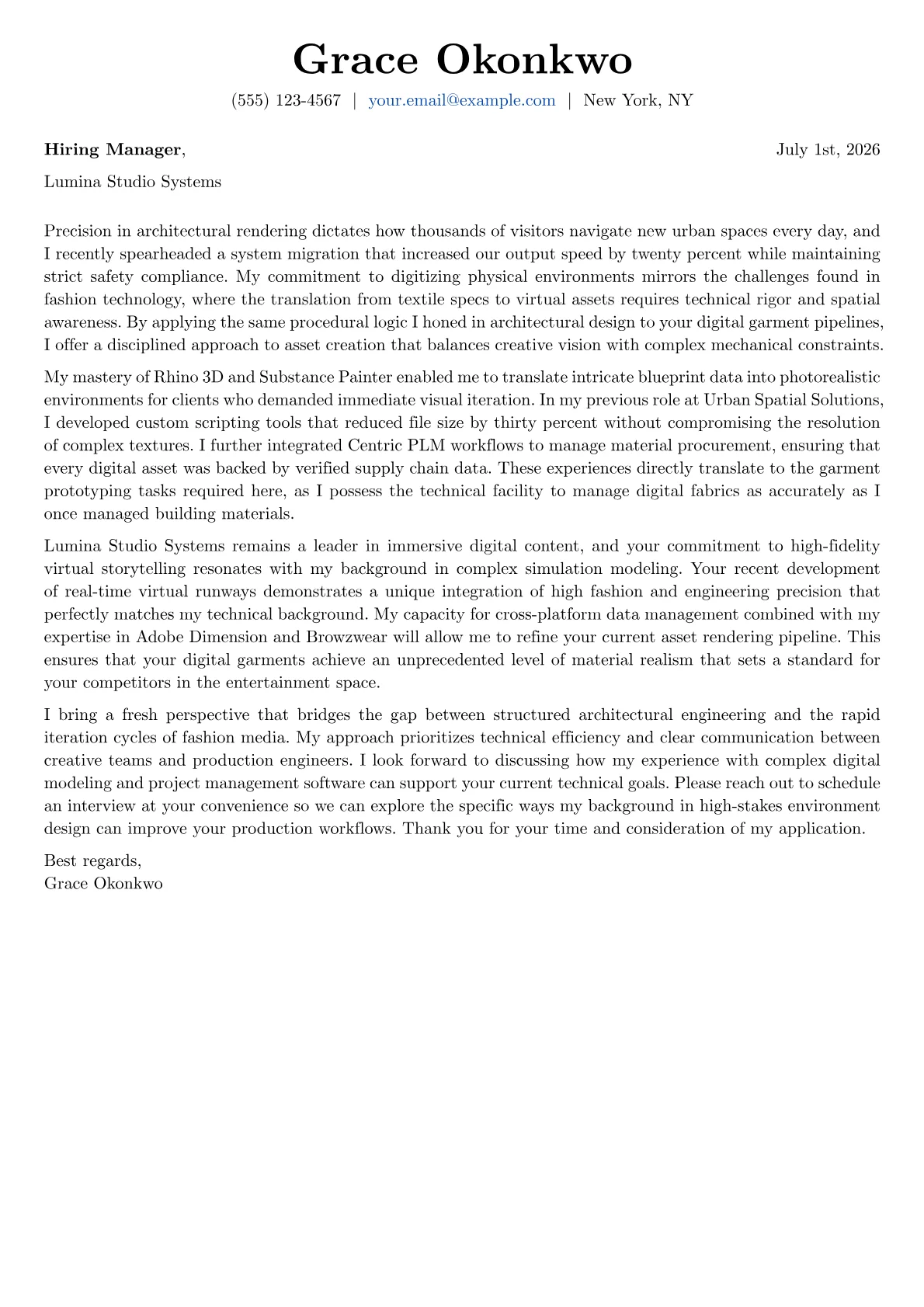 Fashion Technology cover letter in the Basic design