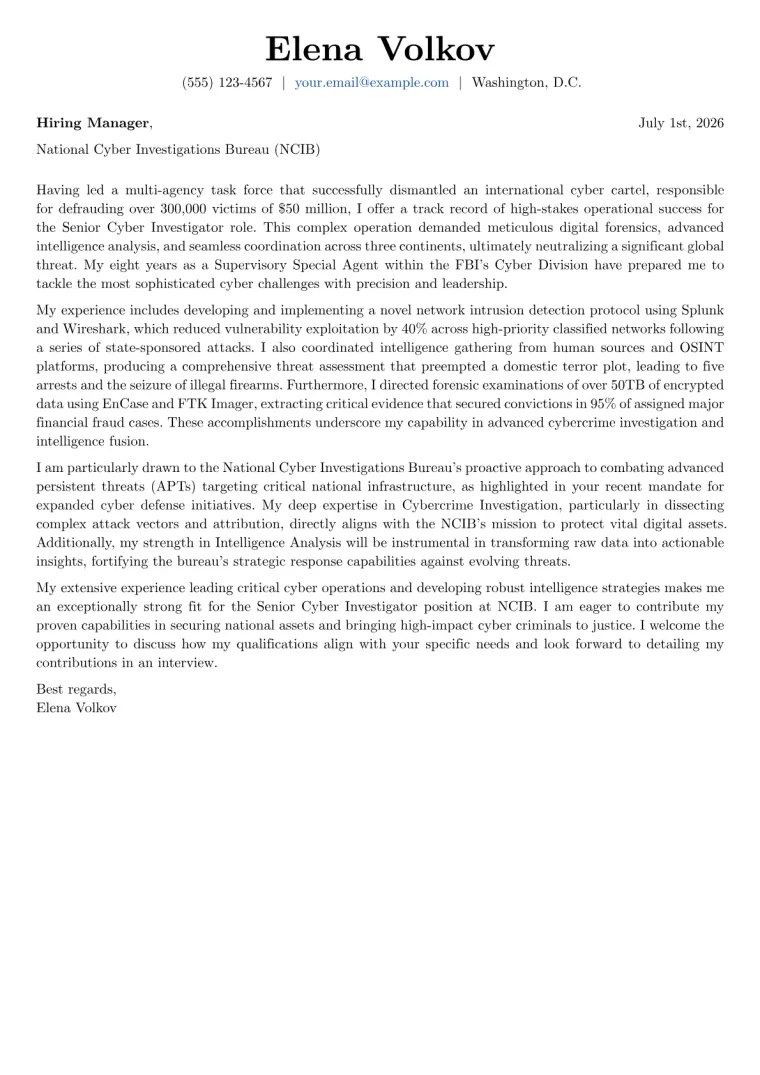 FBI Agent cover letter example preview