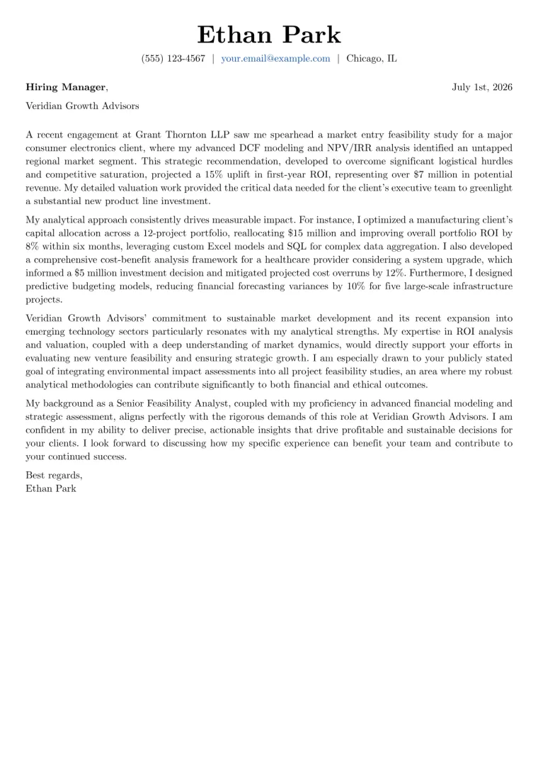 Feasibility Analyst cover letter example preview