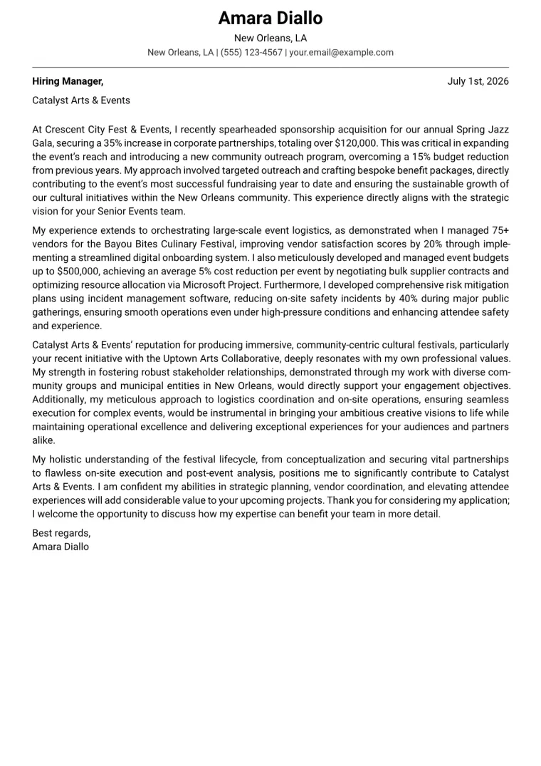 Festival Coordinator cover letter example preview