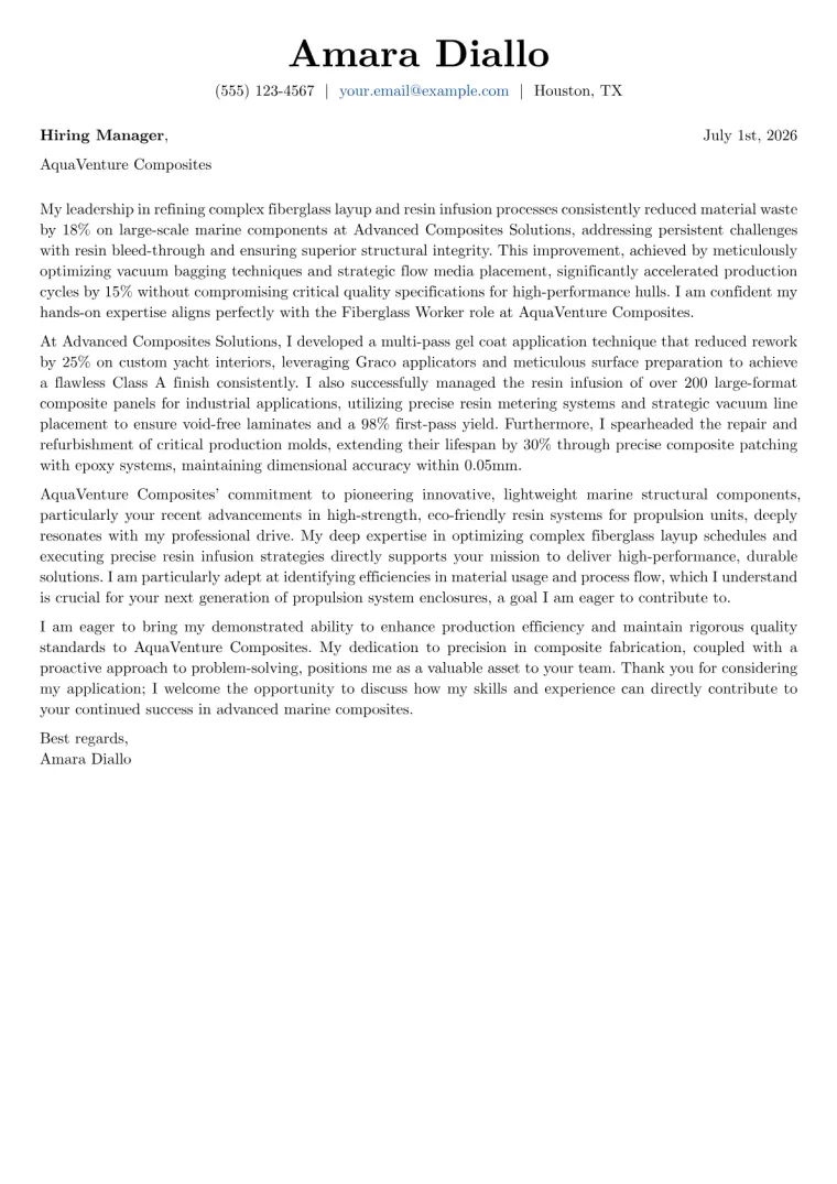 Fiberglass Worker cover letter example preview