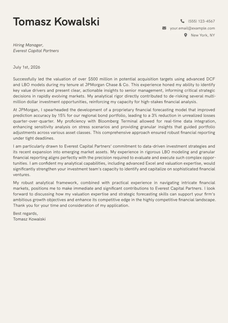 Finance cover letter example preview