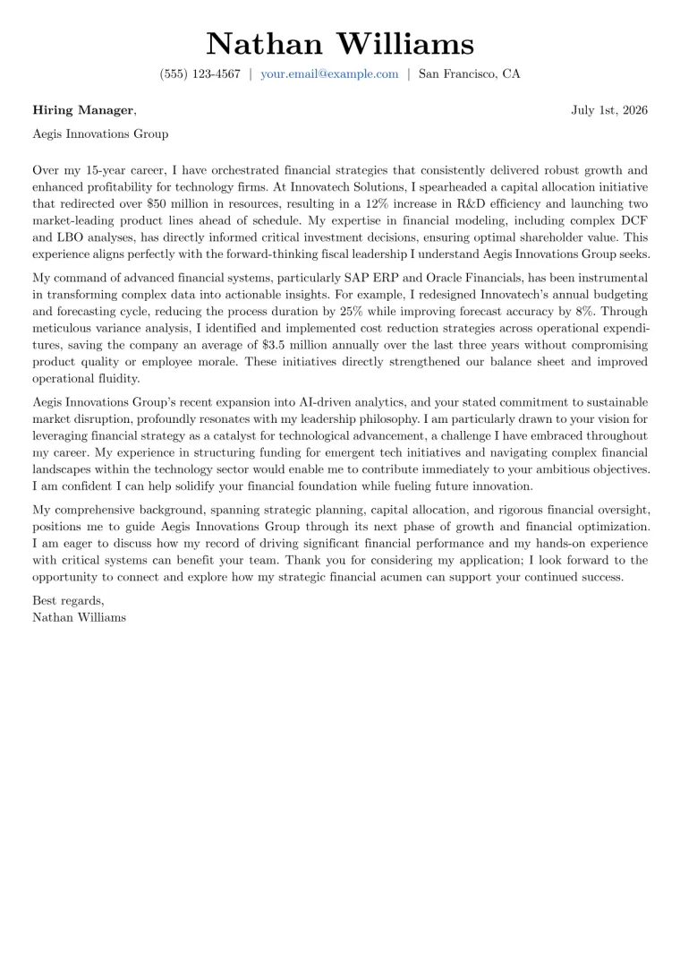 Finance Director Cover Letter Example