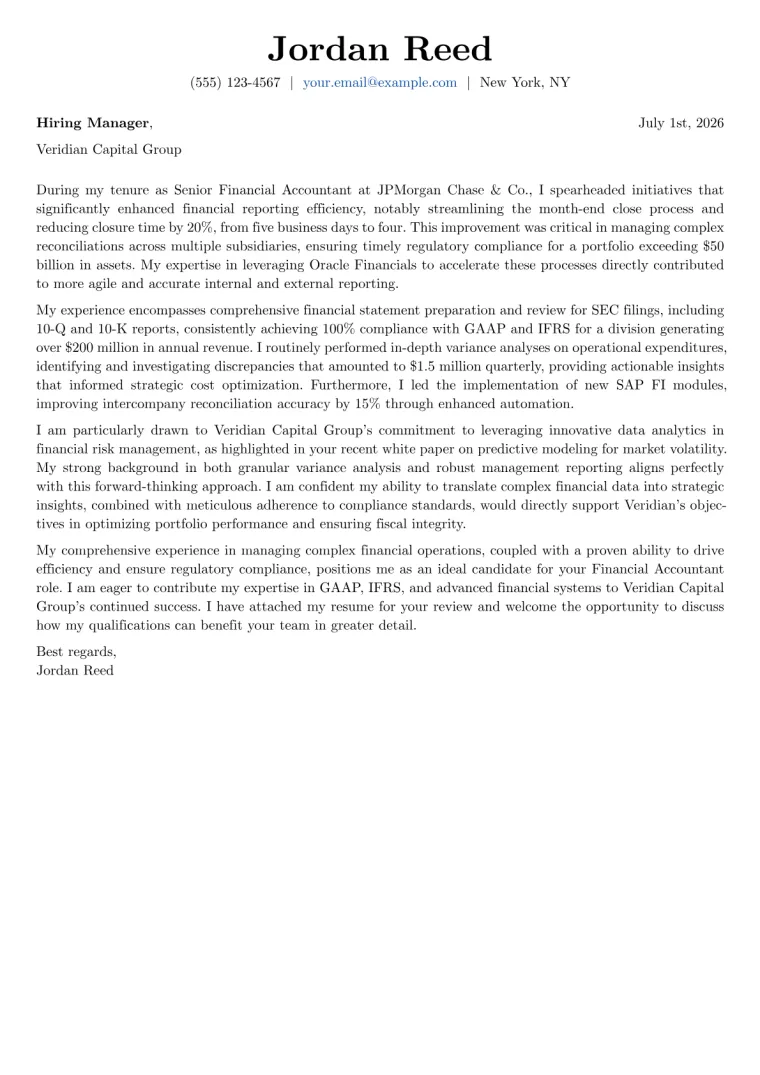 Financial Accountant Cover Letter Example