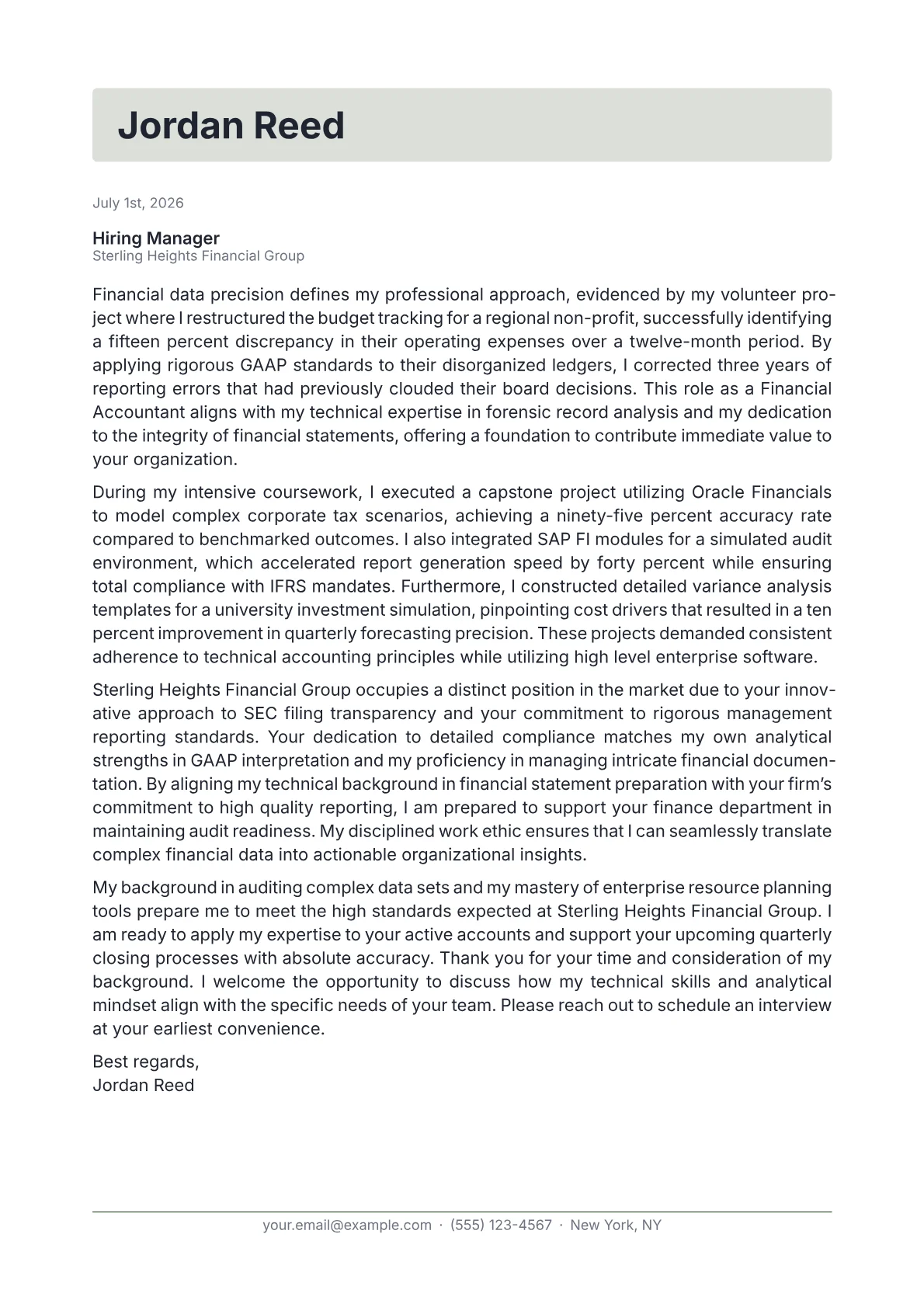 Financial Accountant cover letter in the Letterhead design