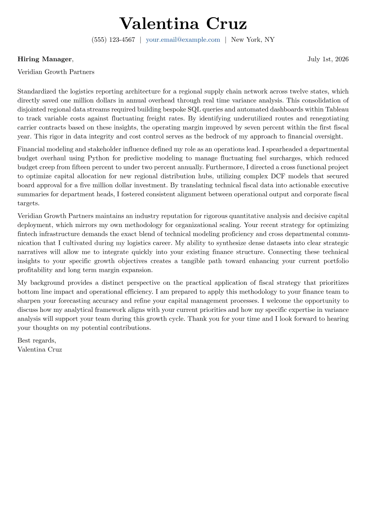 Financial Business Partner cover letter in the Basic design