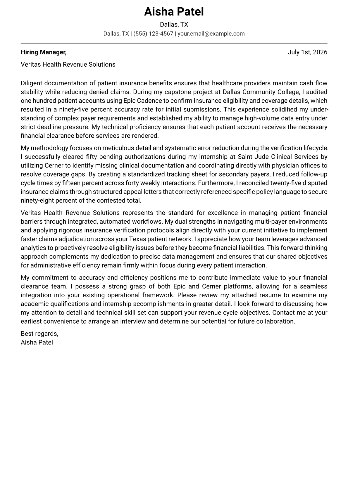 Financial Clearance Specialist cover letter in the Modern design