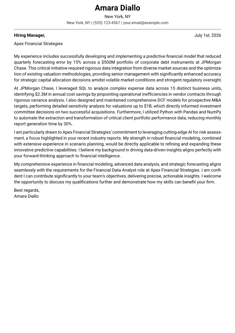 Financial Data Analyst cover letter example preview