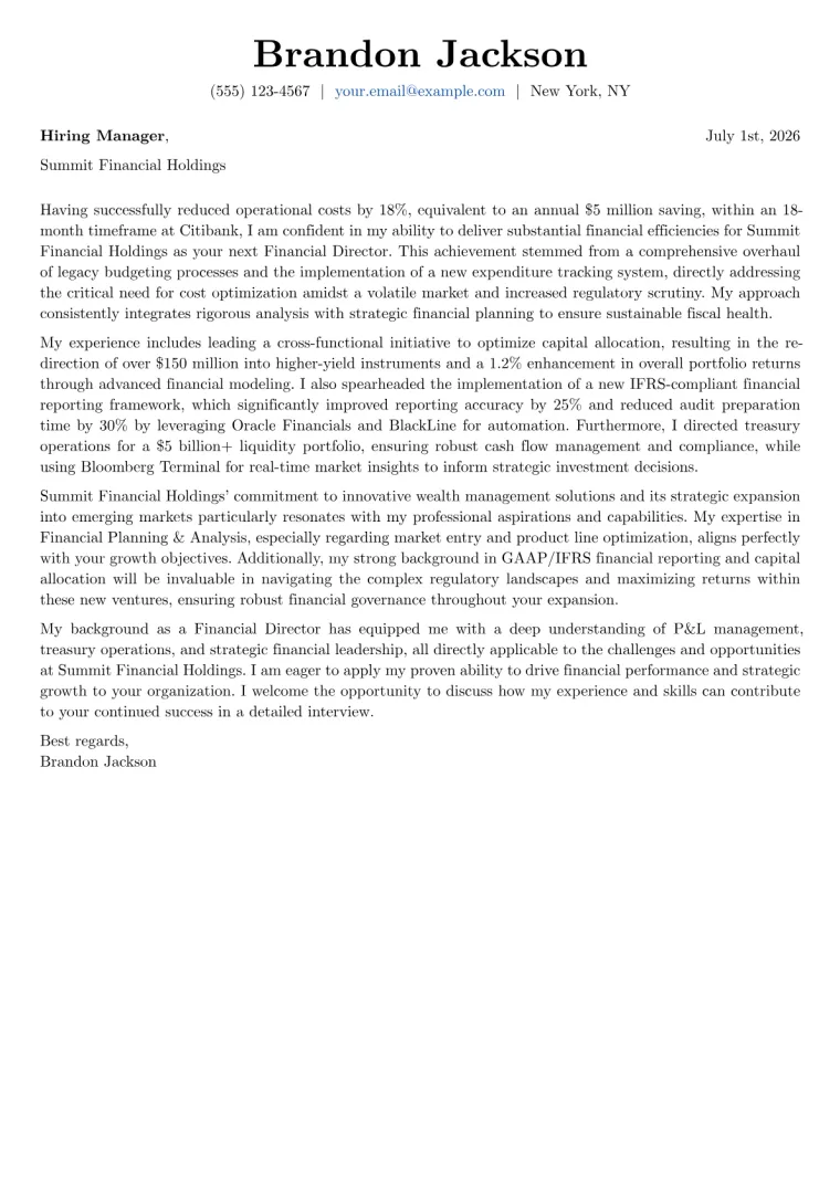 Financial Director Cover Letter Example