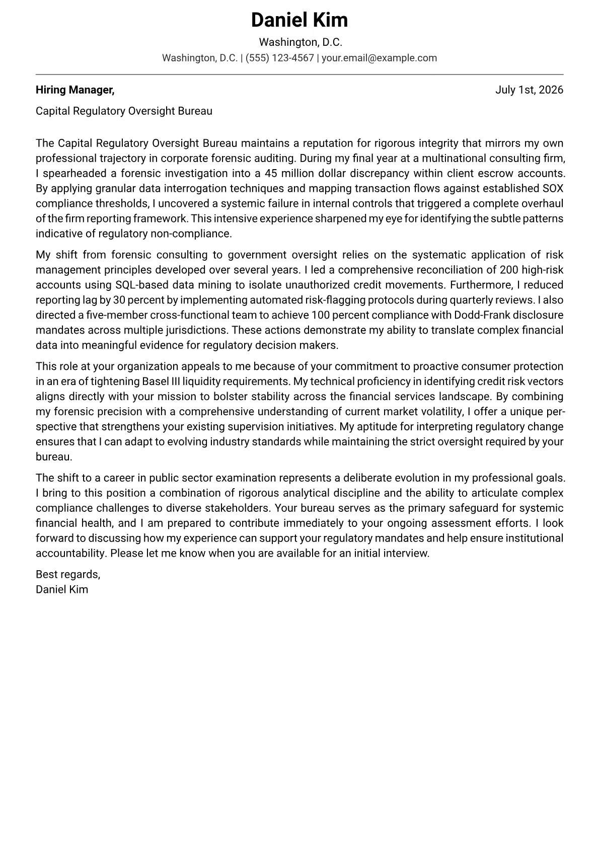 Financial Examiner cover letter in the Modern design