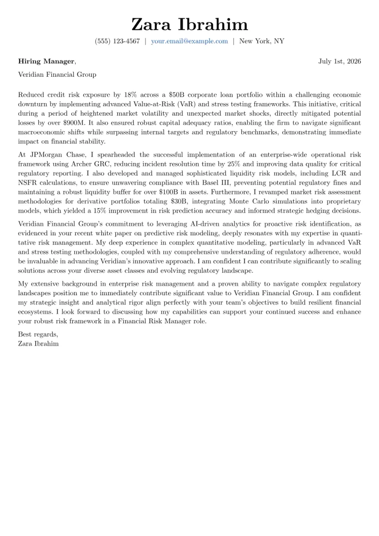 Financial Risk Manager cover letter example preview