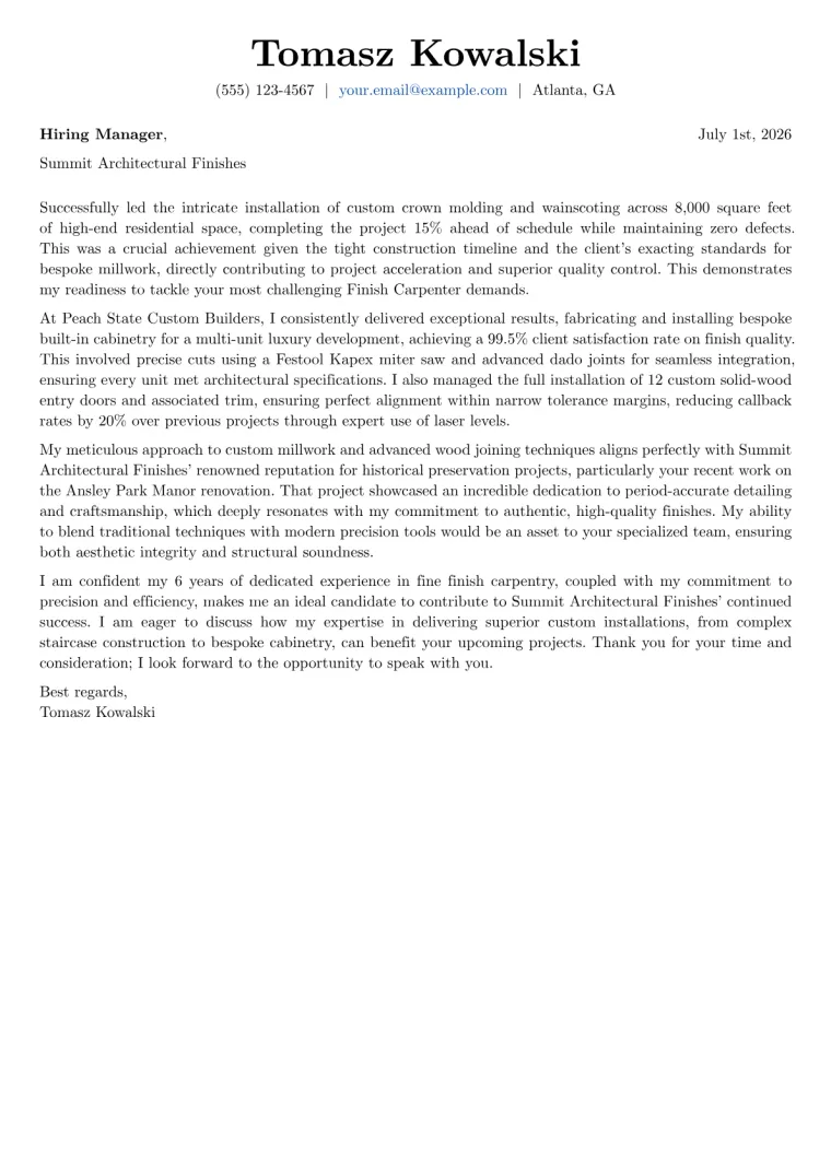 Finish Carpenter cover letter example preview