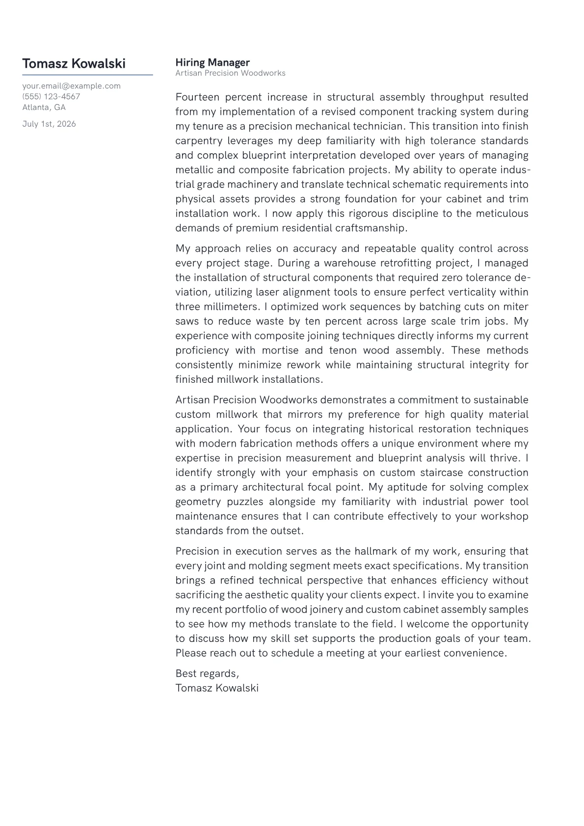 Finish Carpenter cover letter in the Margin design