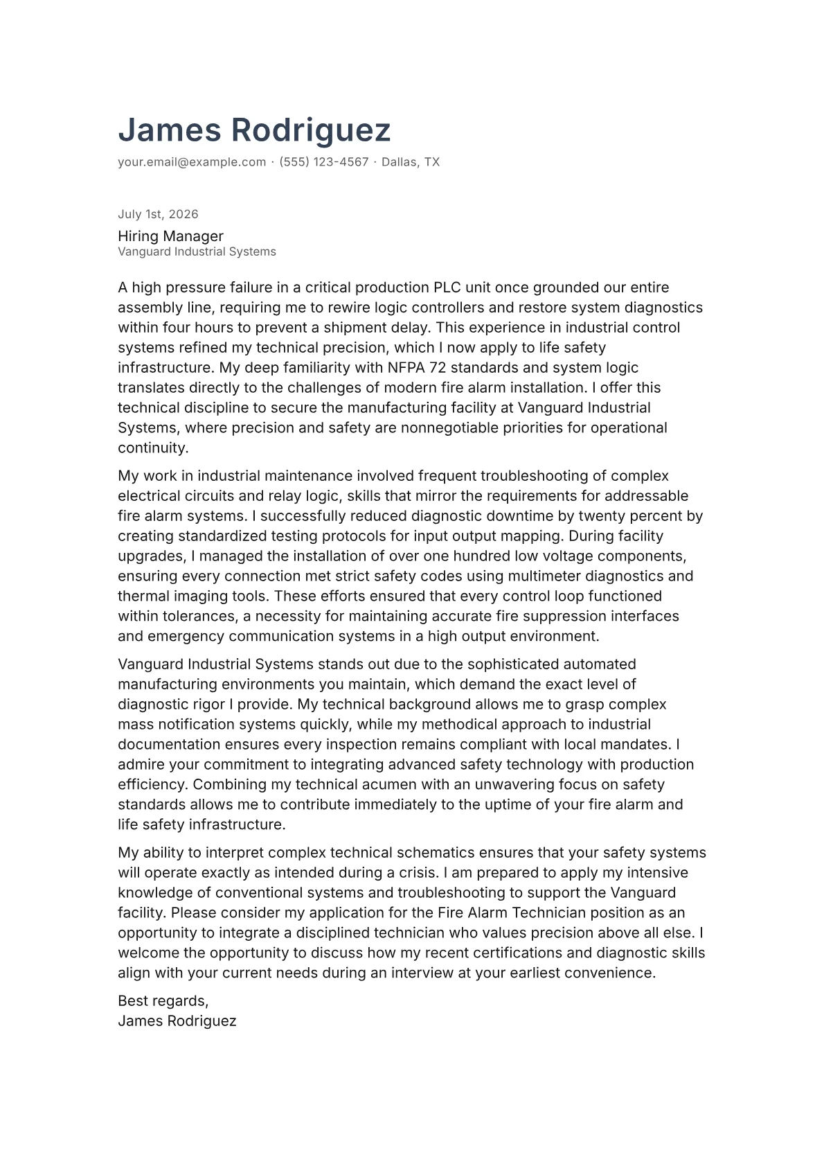 Fire Alarm Technician cover letter in the Minimal design