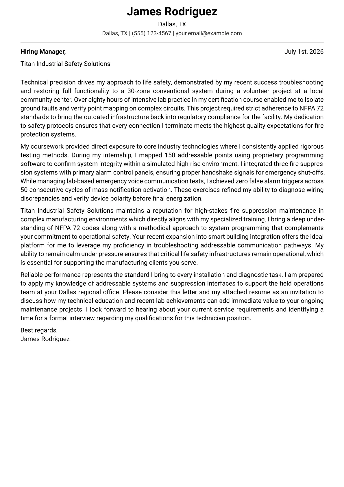 Fire Alarm Technician cover letter in the Modern design