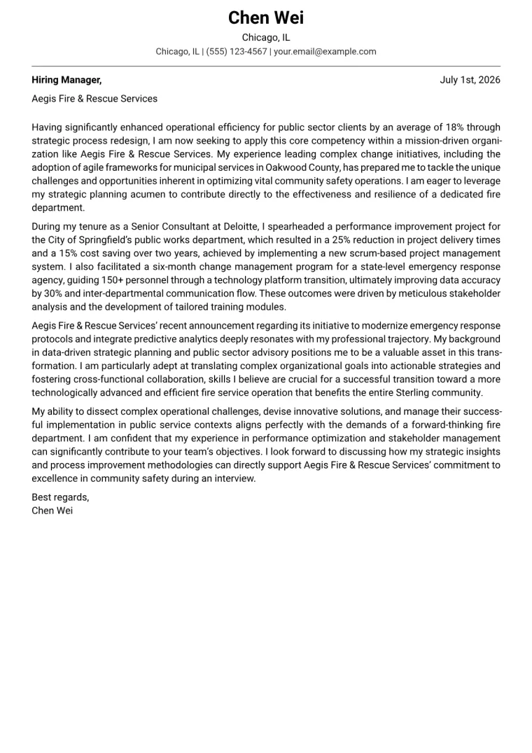 Fire Department cover letter example preview