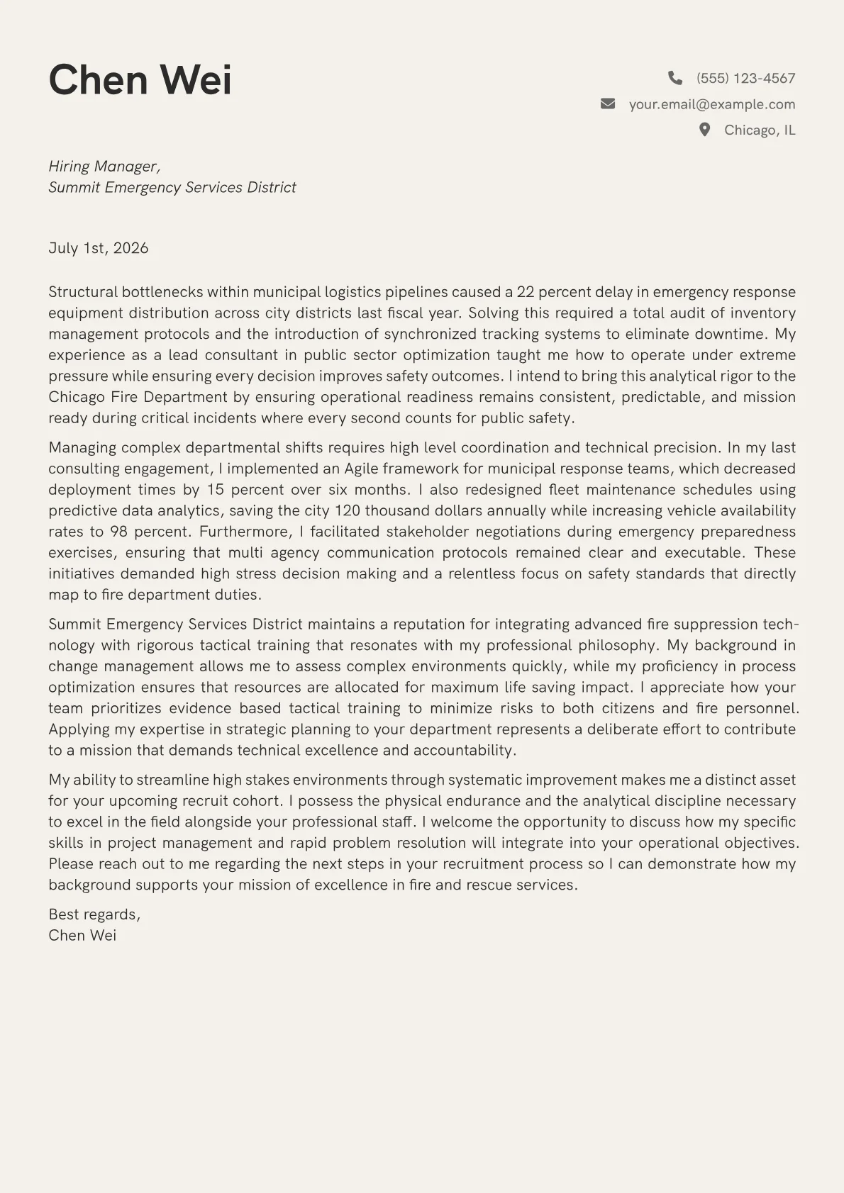 Fire Department cover letter in the Creative design