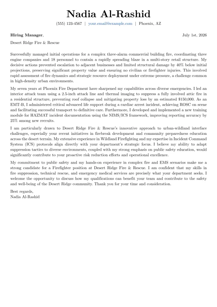 Firefighter cover letter example