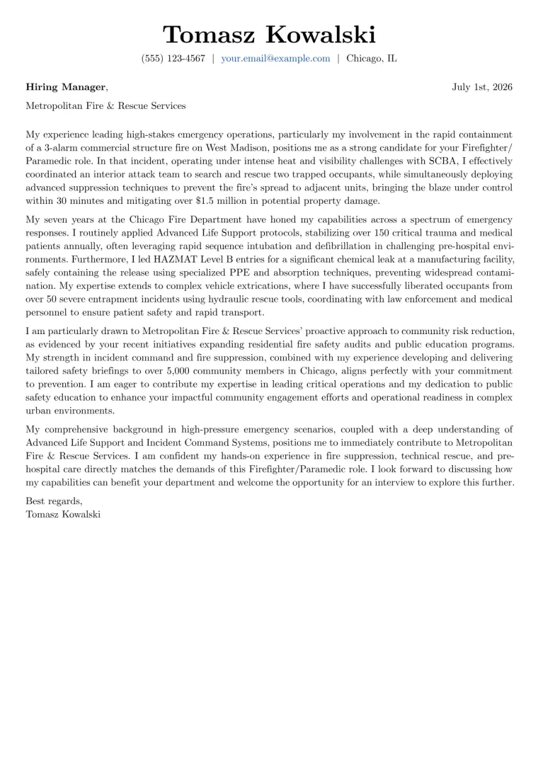 Fireman cover letter example