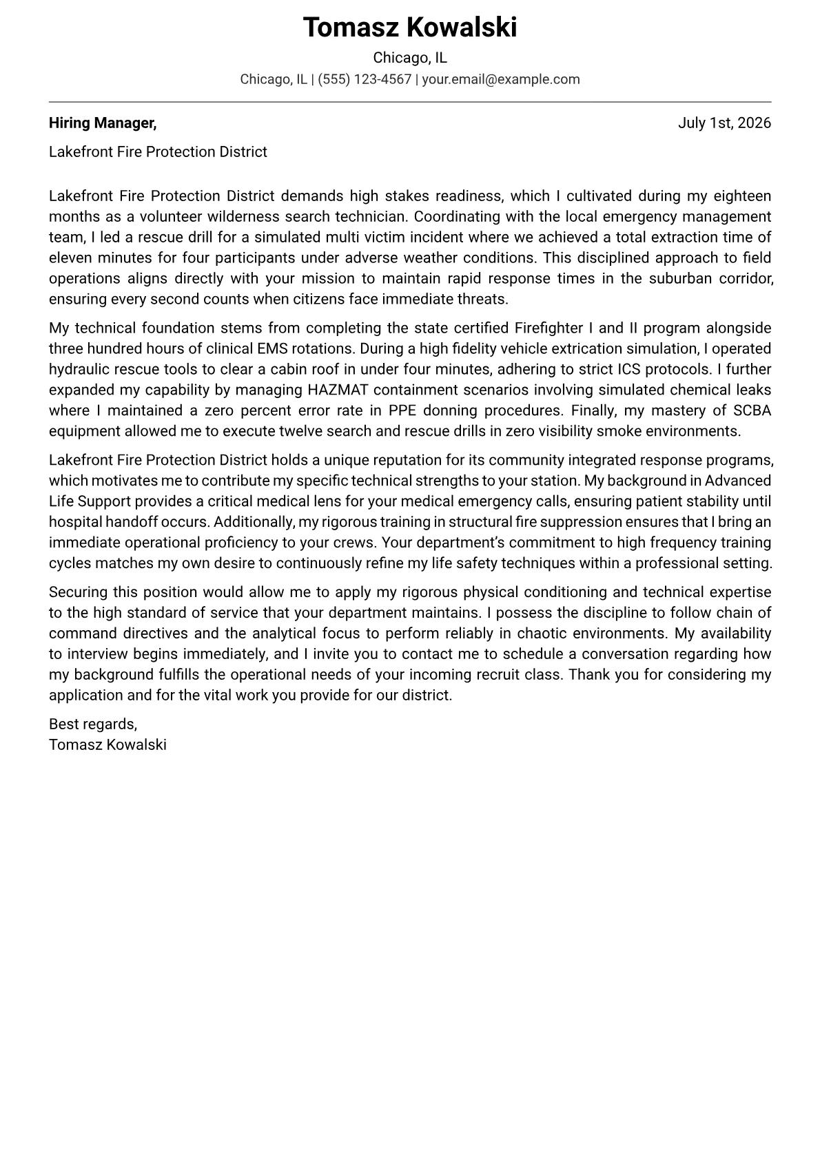 Fireman cover letter in the Modern design