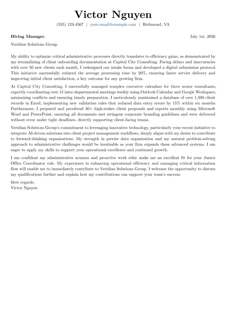First Job Seeker cover letter example preview