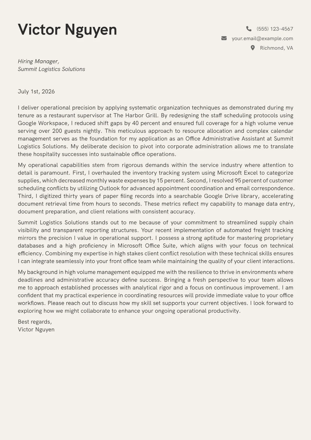First Job Seeker cover letter in the Creative design