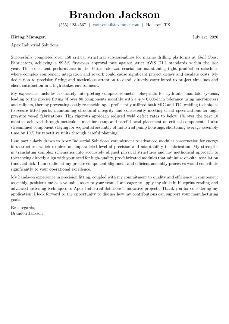 Fitter Cover Letter Example