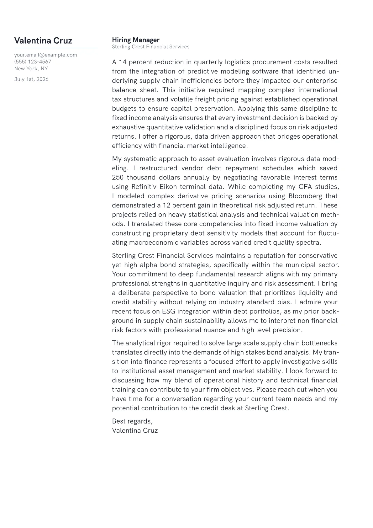 Fixed Income Analyst cover letter in the Margin design