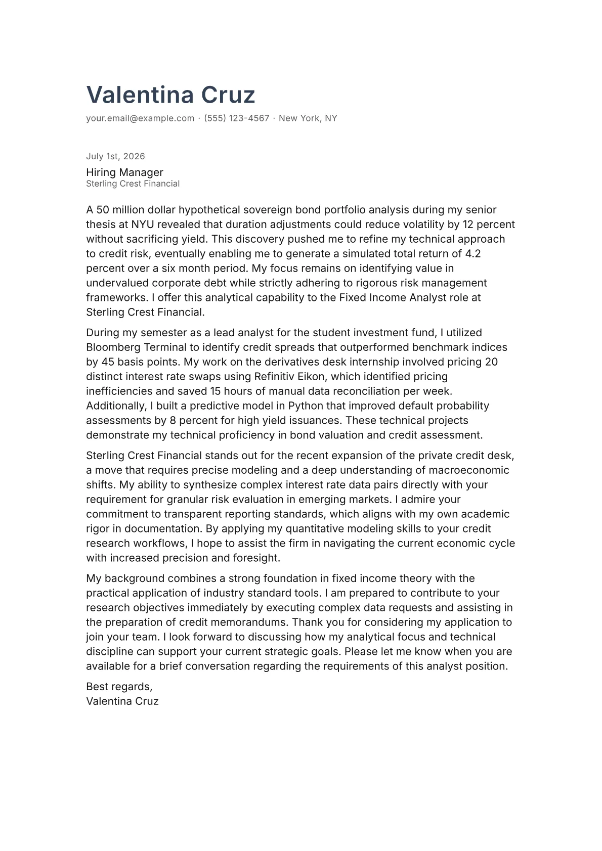 Fixed Income Analyst cover letter in the Minimal design