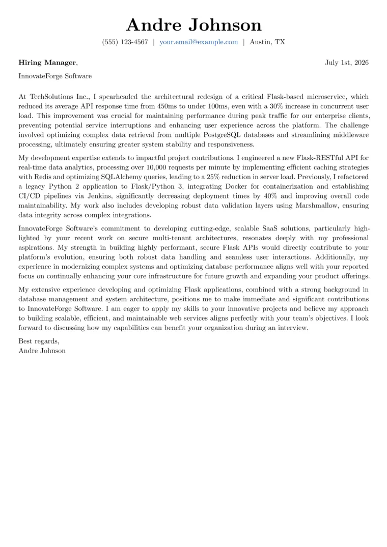 Flask Developer cover letter example preview