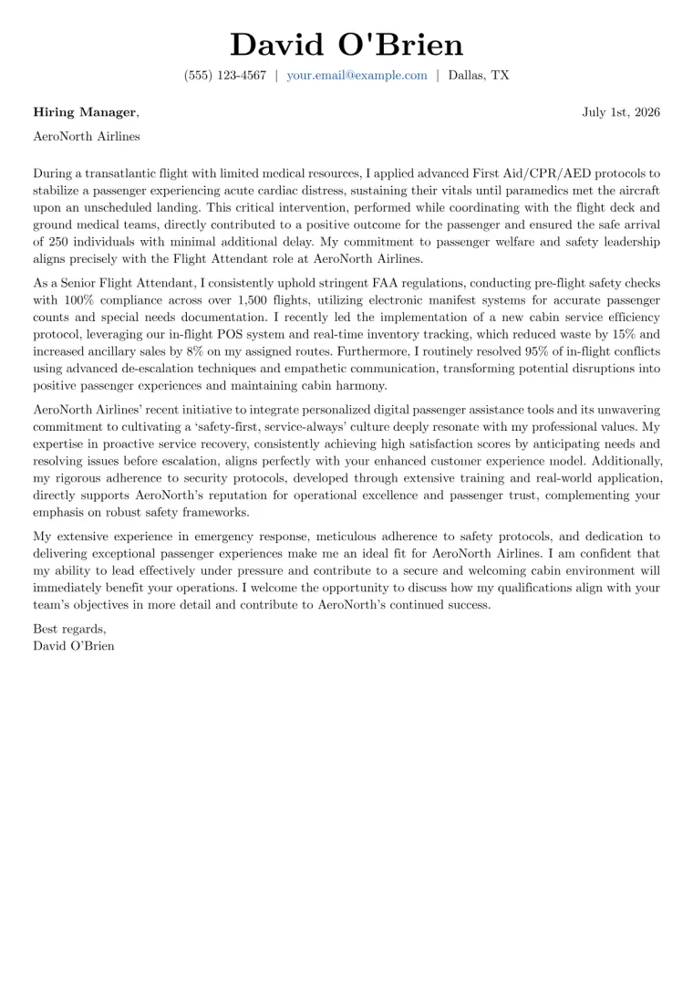 Flight Attendant Cover Letter Example