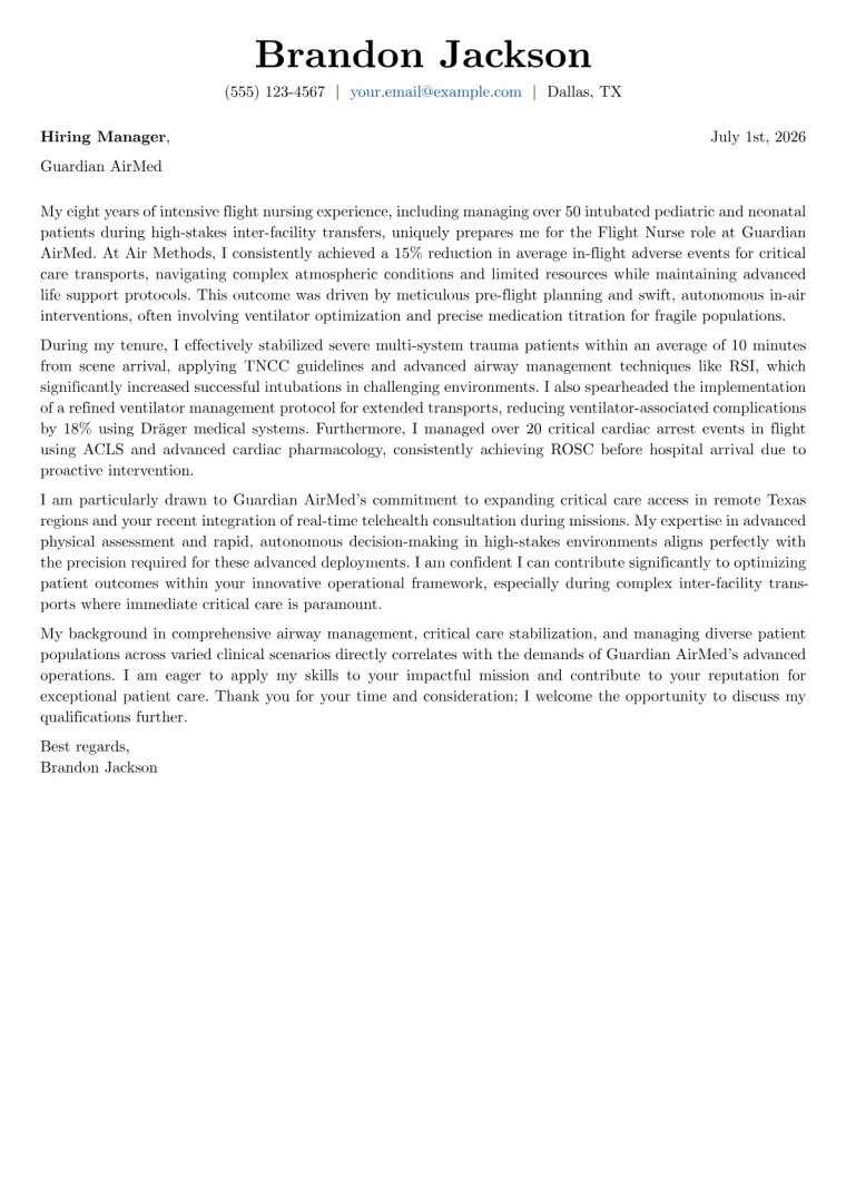 Flight Nurse cover letter example preview
