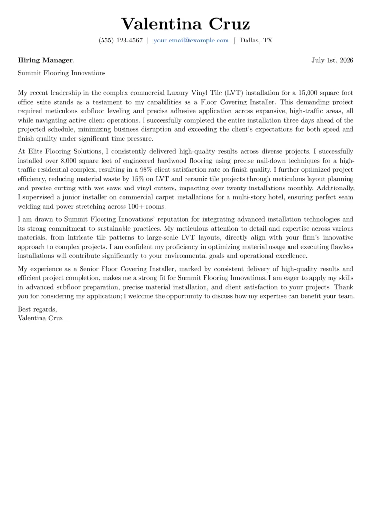 Floor Covering Installer cover letter example preview