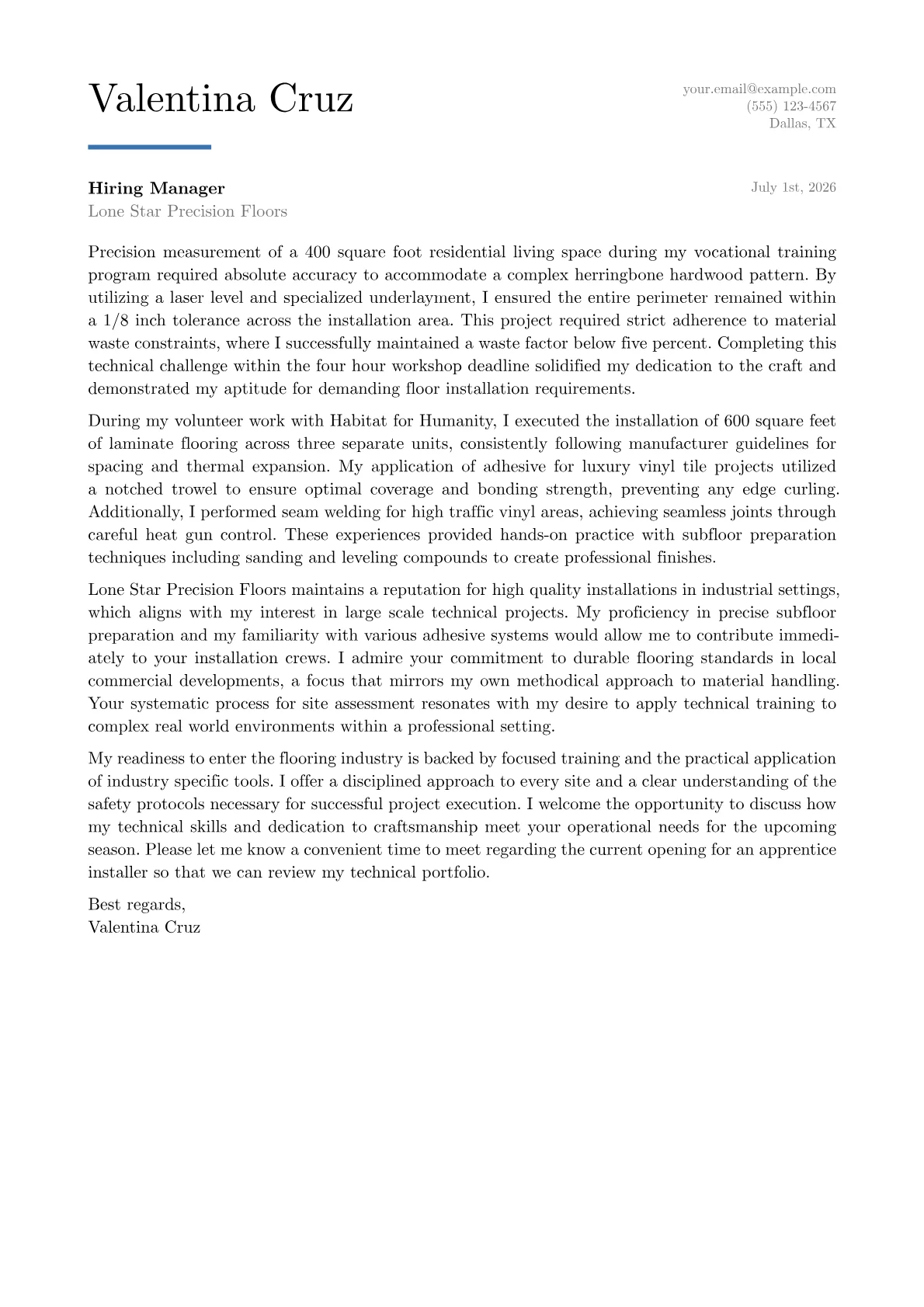 Floor Covering Installer cover letter in the Executive design