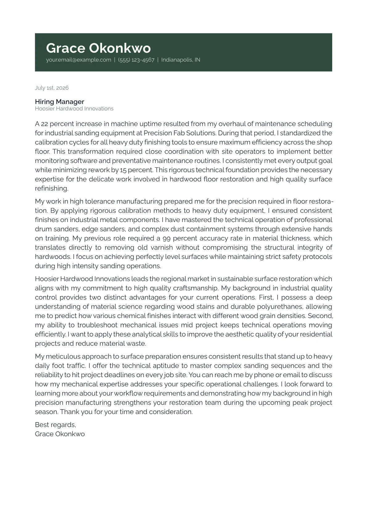 Floor Sanding Specialist cover letter in the Banner design