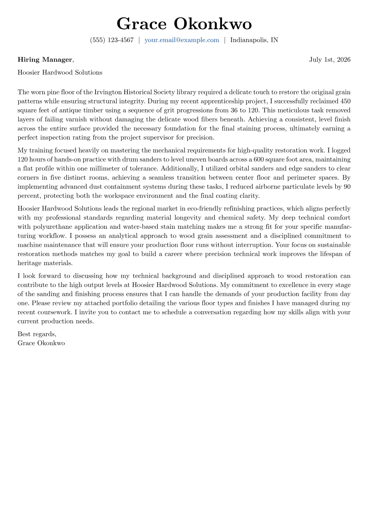 Floor Sanding Specialist cover letter in the Basic design
