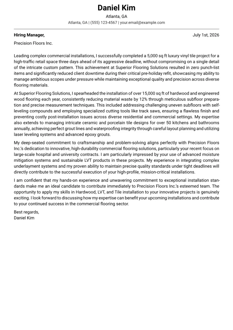 Flooring Installer cover letter example