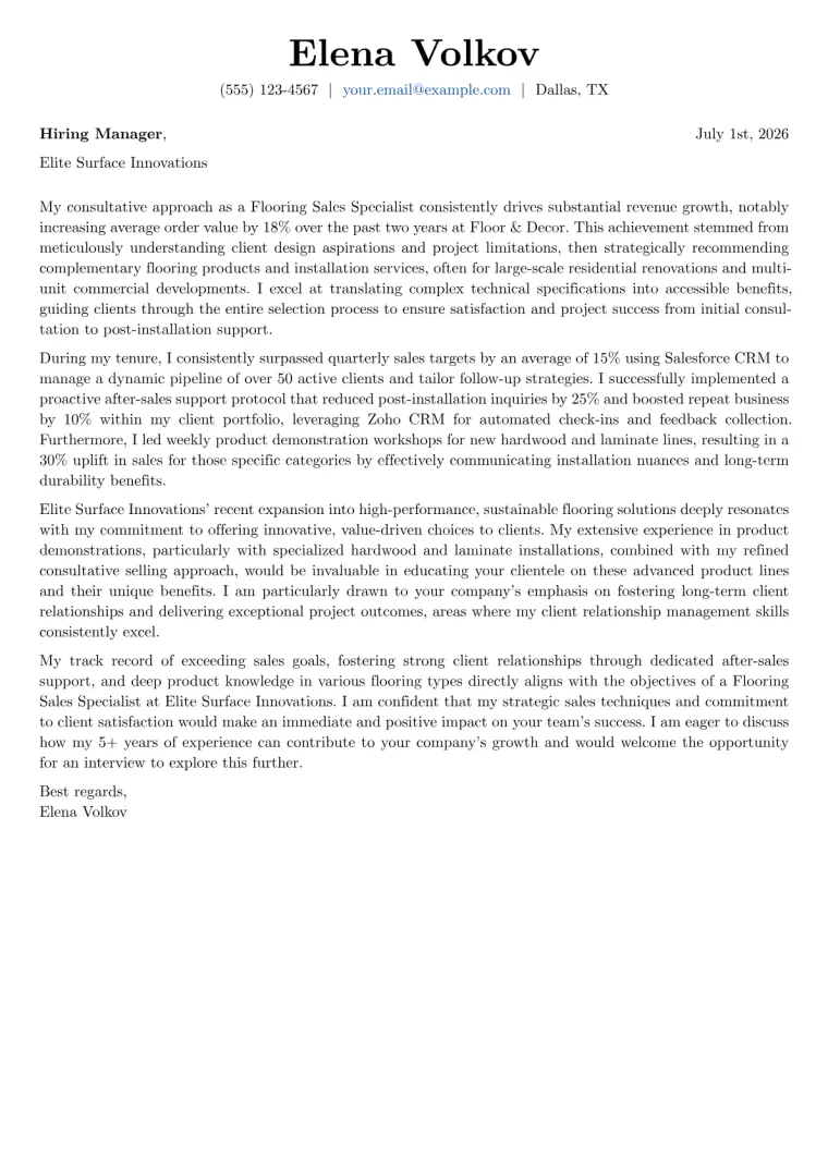 Flooring Sales Specialist cover letter example preview