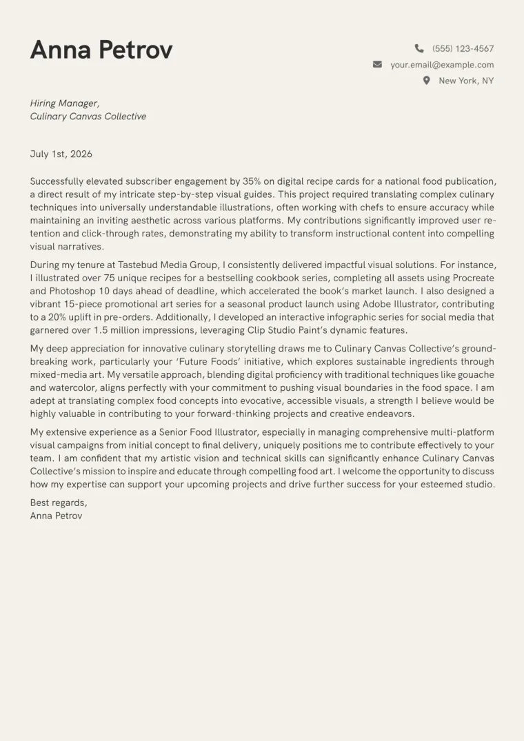 Food Illustrator cover letter example preview