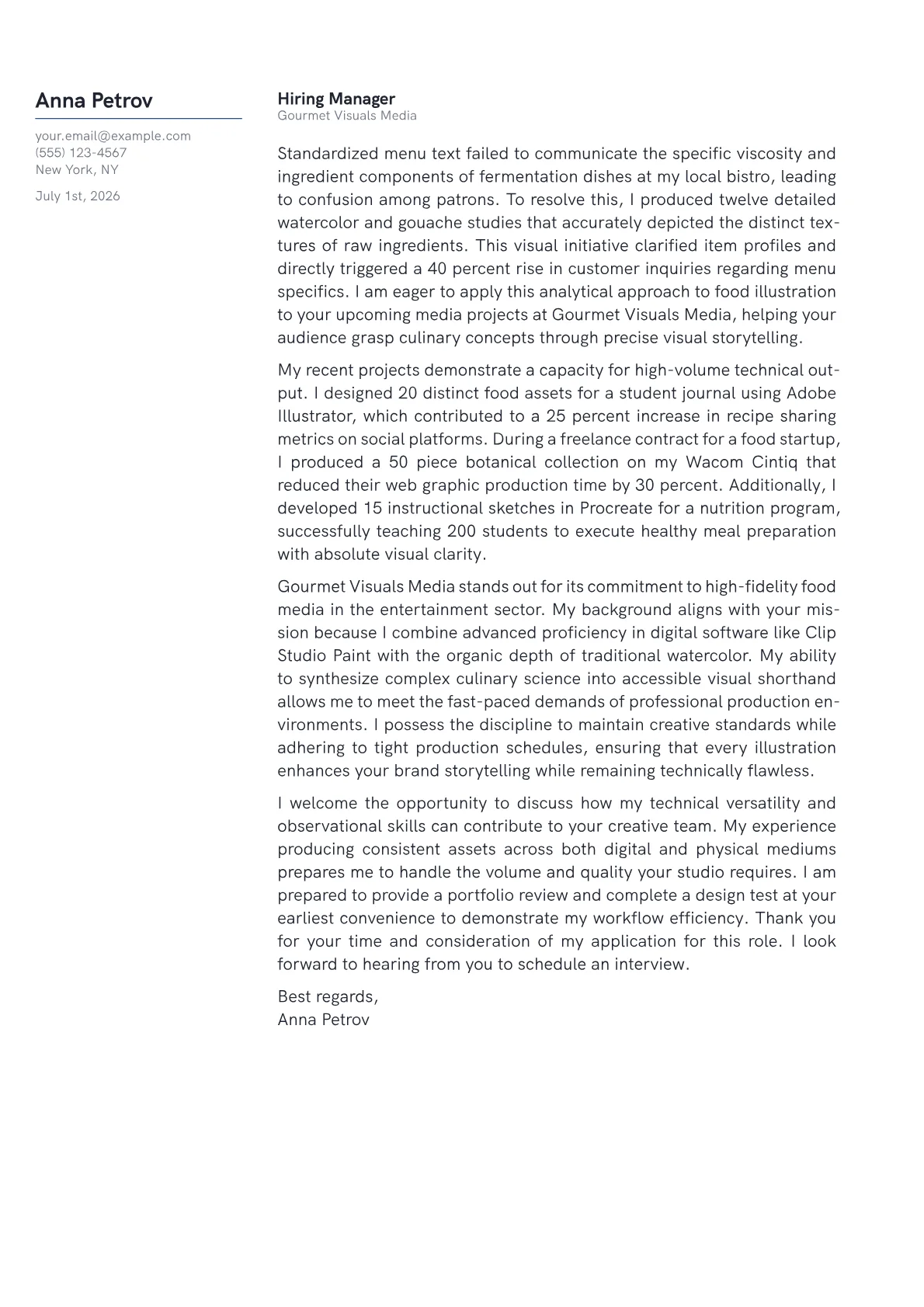 Food Illustrator cover letter in the Margin design
