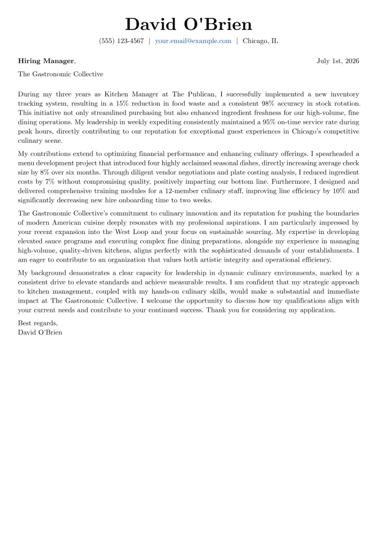 Food Service Cover Letter Example + Template (2026)