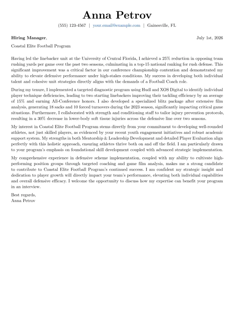 Football Coach Cover Letter Example