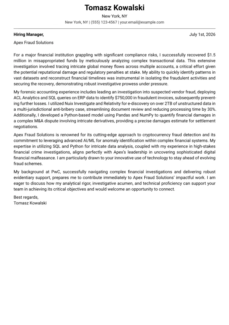 Forensic Accountant cover letter example preview