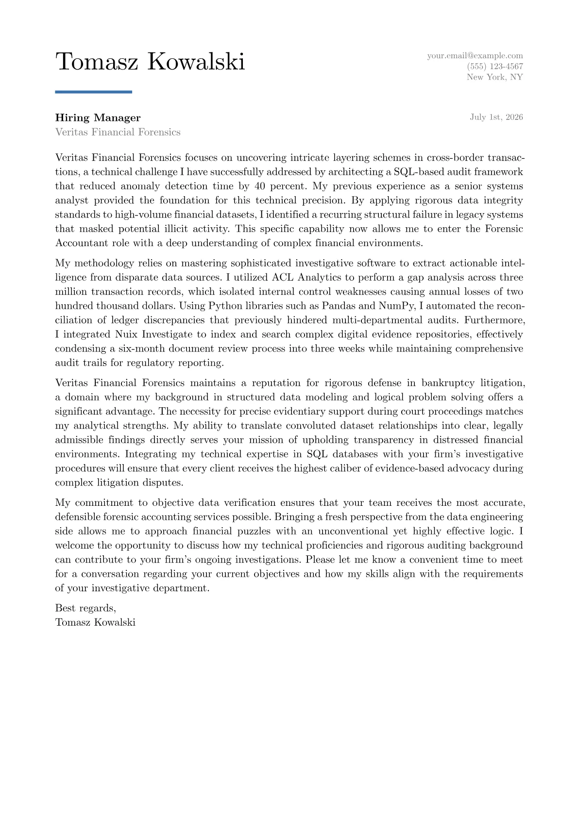 Forensic Accountant cover letter in the Executive design