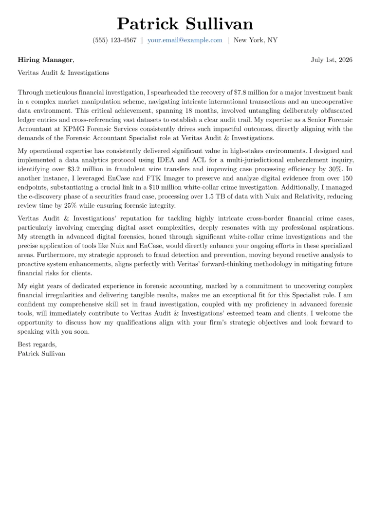 Forensic Accountant Specialist cover letter example preview