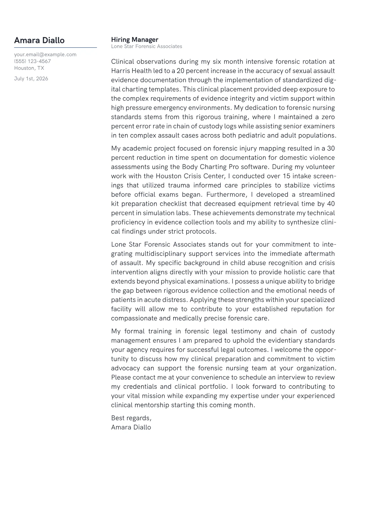 Forensic Nurse cover letter in the Margin design