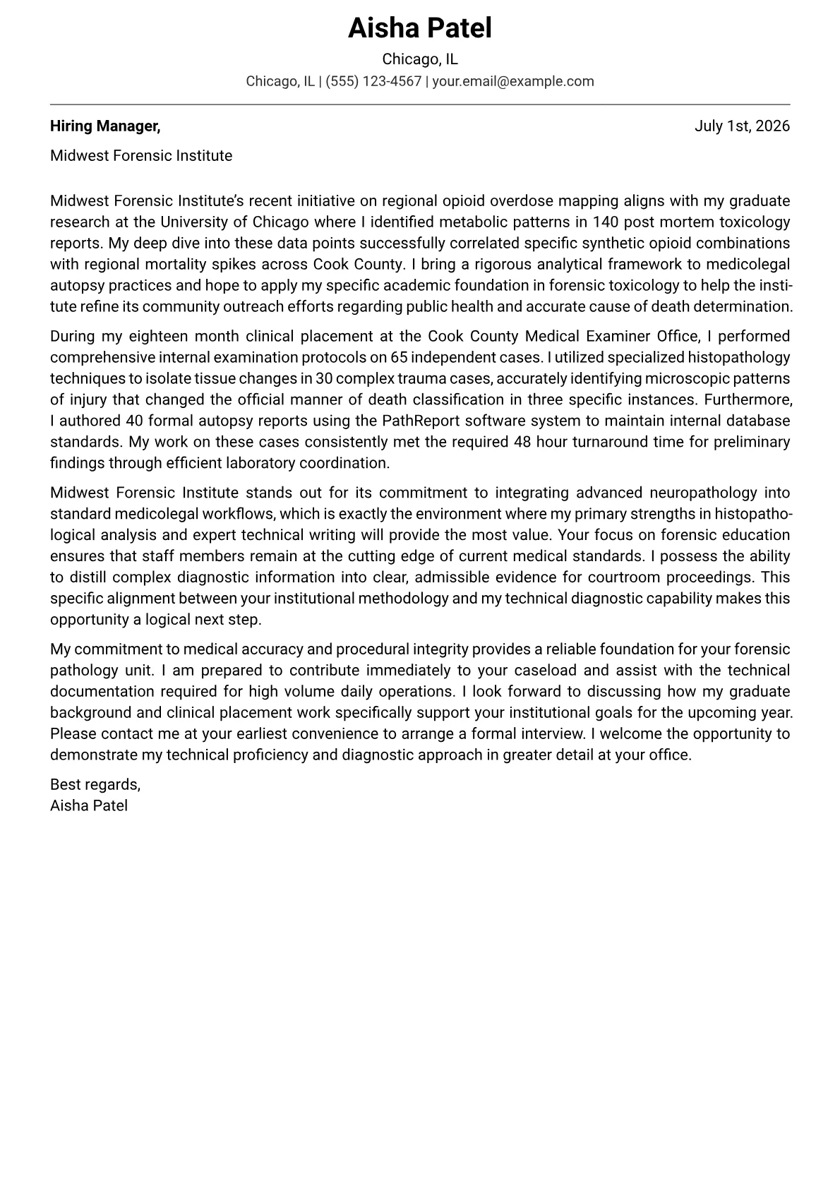 Forensic Pathologist cover letter in the Modern design
