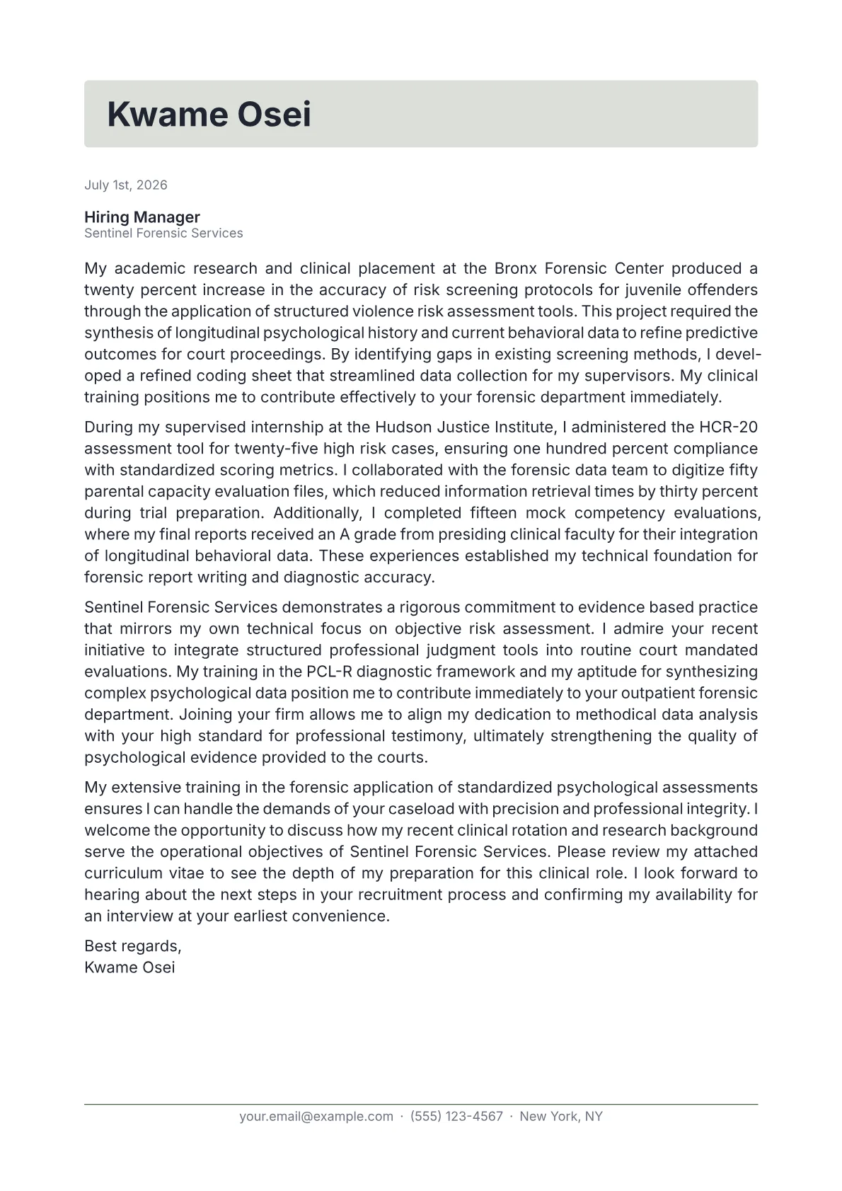 Forensic Psychologist cover letter in the Letterhead design